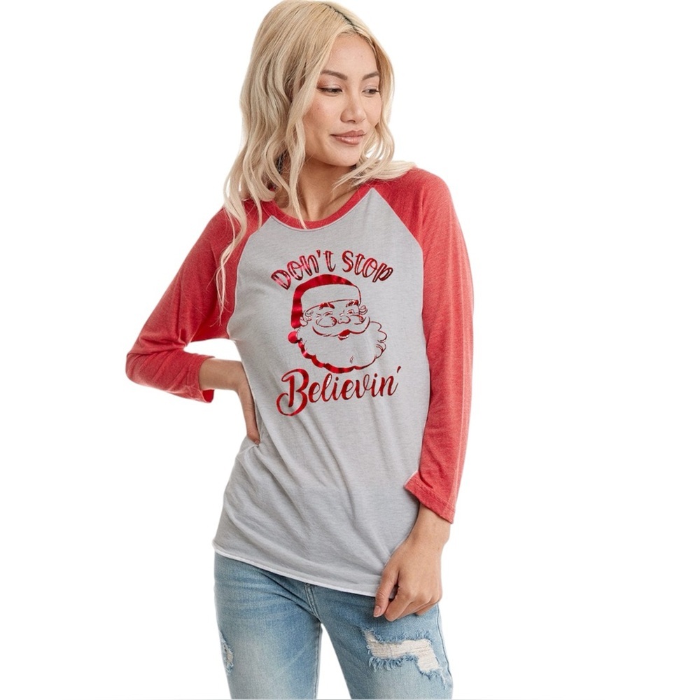 Perfect Tri 3/4 Sleeve Raglan Baseball Tee Don’t Stop Believin’ | Medium